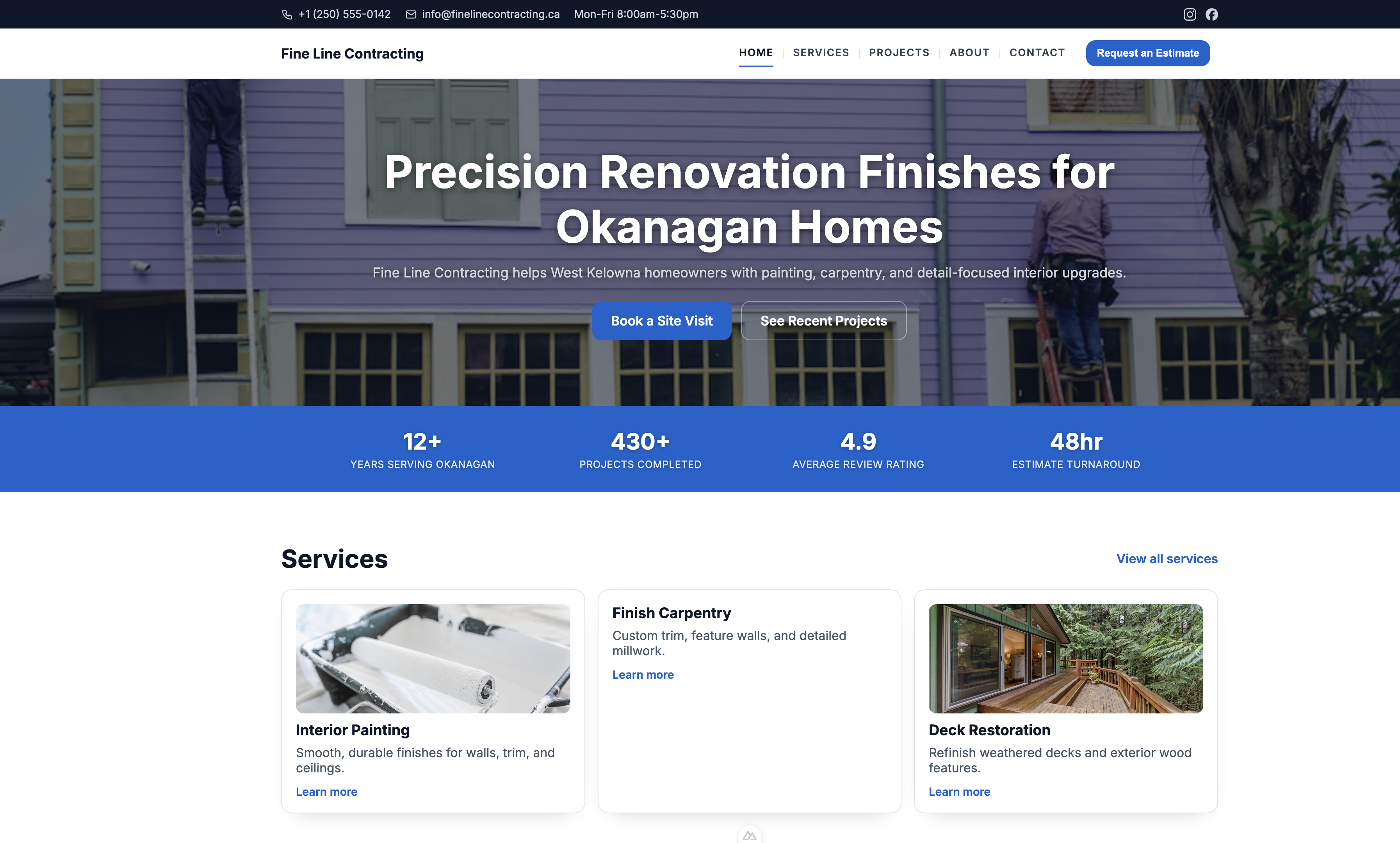 Fine Line Contracting website homepage generated by ContractorHQ